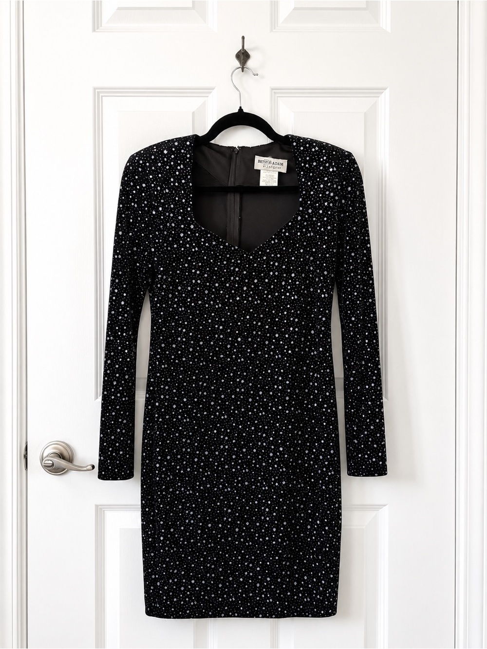 Title: Betsy & Adam Black Glitter Long Sleeve Bodycon Party Dress